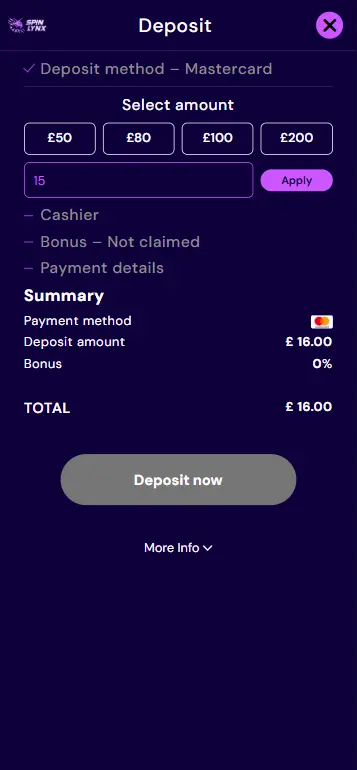 GBP deposit screen at UK casino for Big Bass Splash