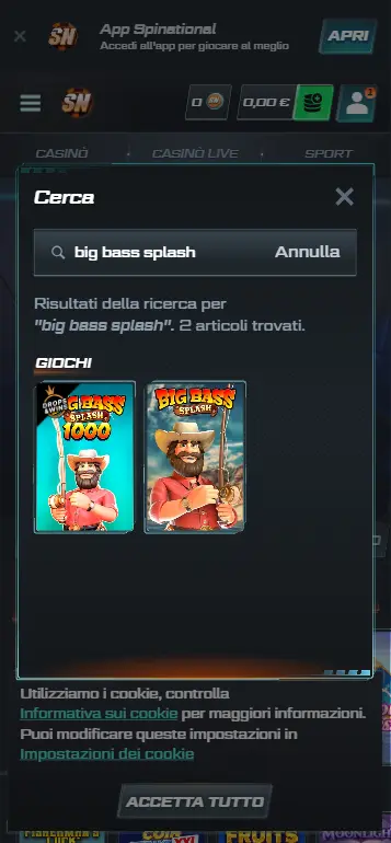 Icona del gioco Big Bass Splash di Pragmatic Play nella lobby del casinò